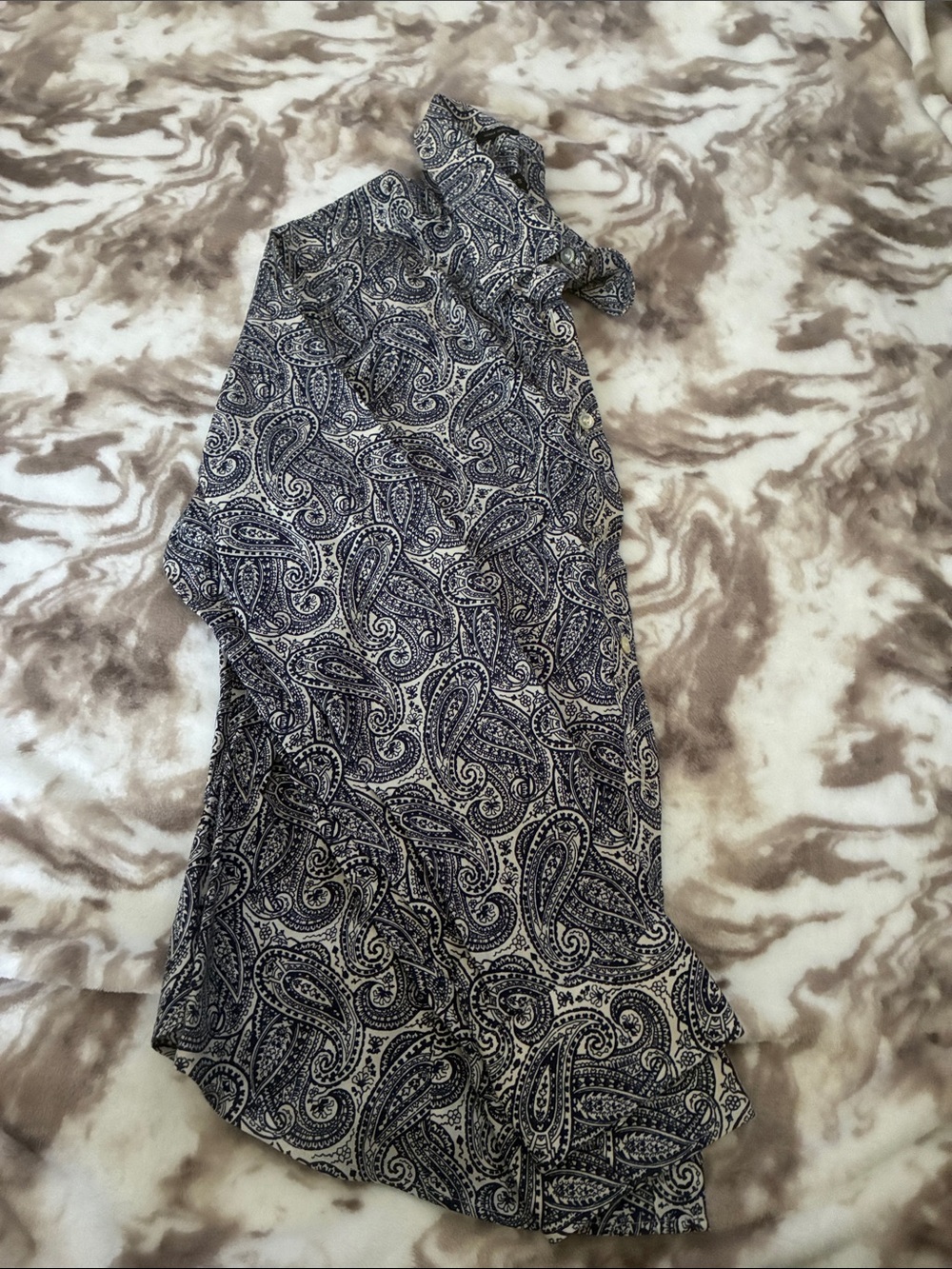 Talbots Navy and White Paisley Button-Down Shirt